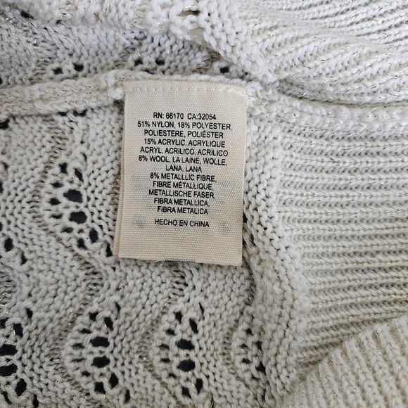 Kachel Anthropologie Shimmer Crochet  Sweater Tee Ivory Size M - Picture 9 of 11